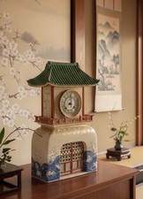 19th-C French Orientalist Japonisme Louis XV Clock Signed Stoneware Pagoda 17” picture