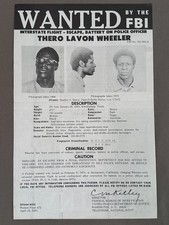 Original 1974 Thero Lavon Wheeler Wanted FBI Poster / Flyer # 472 Founder Of SLA picture