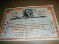 Vintage New York Central  Railroad Co Stock Certificate 1916  Burt Beck Chicago picture