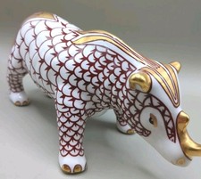 Herend STYLE African Safari Fishnet Porcelain Rhinoceros Figurine Rustic Red  picture