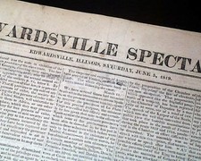 EDWARDSVILLE Madison County Illinois Very Early Rare Volume 1 1819 old Newspaper picture