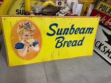 Vintage LARGE Original Metal Sunbeam Bread Sign Little Miss Sunbeam GAS OIL SODA picture