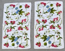 VTG MCM Vera Neumann Set 2 Linen Towels Fruit Cherries Strawberries Figs Kitchen picture
