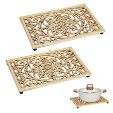 Sumnacon Cast Iron Trivet 2Pcs Heat Resistant Trivets 9.6 x 6.3 Inch, Gold picture