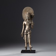 Antique Himalayan Standing Bodhisattva Silver Statue picture