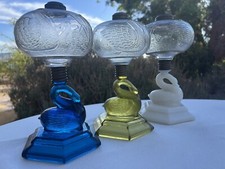 ANTIQUE OIL KEROSENE ATTERBURY BOSTON SANDWICH GLASS EAPG 12 LAMP SET VICTORIAN picture