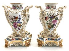 Antique Pair of Exceptional French c.1840 Jacob Petit Porcelain Vases w/Stands picture