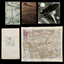VERY RARE WWI German Zeppelin Corps Paris East France Airship Aerial Raid Map picture