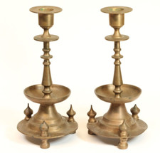 Antique 1880s Imperial Russia YUDIN Brass Sabbath Candle Holder Сandlesticks picture