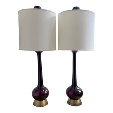 Rare Pair - Vintage Marbro Amethyst Art Glass Table Lamps, McM, C. 1960s, Brass picture