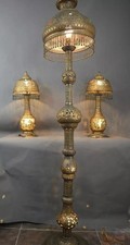 Antique Floor Lamp & 2 Table Lamps Set – Filigree Jeweled Accent Islamic Moorish picture