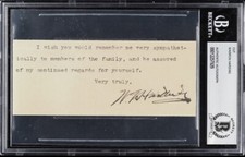 Warren G. Harding Signed Autographed Cut AUTO BAS AUTH 29th President USA picture
