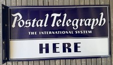 c.1920’s Postal Telegraph Porcelain Flange Sign Baltimore Enamel Double Sided picture