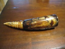 Hand carved steer horn polished stunning face of sunshine 10 1/2 '' picture