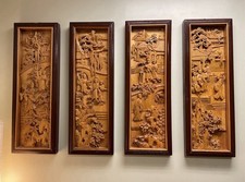 Antique Chinese Dongyang Carved Wood Wall Art Panels Set of 4  picture