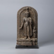Antique Himalayan Black Stone Standing Buddha Sculpture picture