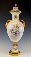 Stunning Large 19C French Sevres H/P Porcelain Gilt Bronze Vase Signed  picture