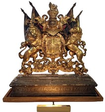 Antique 19th C Victorian UK British Royal Warrant Coat of Arms Cast Iron Plaque picture