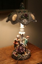 RARE VON SCHIERHOLZ PMP W. GERMANY TABLE LAMP 2-Bulb 20-in w/LITHOPHANE SHADE picture