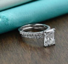 White Moissanite 2.65Ct Radiant Cut Engagement Ring Set 14k White Gold in Size 7 picture