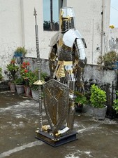 Full Body Medieval Crusader Knight Armor Polished Stainless Steel Suit with Bas picture