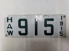1915 Hawaii PORCELAIN License Plate Tag picture