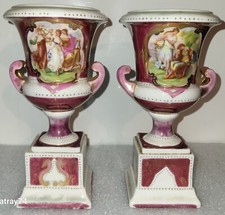 Antique Royal Vienna Style Kaufmann Hand-Painted Vases, Porcelain Urns - 1800's  picture