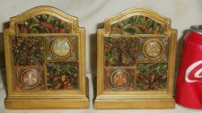ANTIQUE TIFFANY STUDIOS NY POLYCHROMED BRONZE BOOKMARK TREE OF LIFE ART BOOKENDS picture