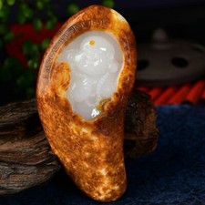 1pc natural hetian jade hand engravin Buddha skull healing Reiki gift picture