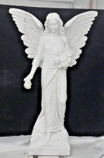 Beautiful Carved Marble Statue of a Standing Angel Holding Flowers, 72