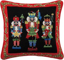 Nutcracker Pageantry Needlepoint Christmas Pillow 16x16 Inch, 1 Each picture