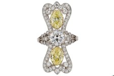 GIA Certified 3.41 Carat Three Stone Yellow Antique Diamond Cocktail Ring picture