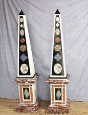 Obelisks Set of Two Pieces Marble White Ancient Egyptians Mosaic Multi Stone Art picture