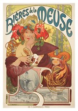 Original Art Nouveau Poster, A. Mucha, Meuse Beer, Belle Epoque, 1897 picture