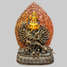 Yamantaka Statue | Chocolate Oxidized And Antique Finishing | 24k Gold Gilded picture