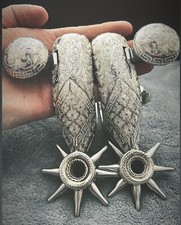Antique Mexican Silver Spurs Western Charro Cowboy Heavy Made picture