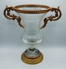 19th Century French Baccarat Cut Crystal & Ormolu Bronze Urn Handled Vase picture