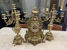 1950’s Franz Hermle imperial vintage,brass, wind up, clock with 2 candelabras.  picture