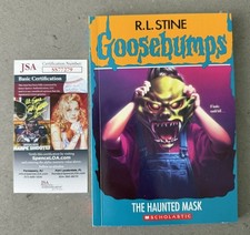 RL STINE & TIM JACOBUS SIGNED AUTOGRAPH GOOSEBUMPS HAUNTED MASK BOOK JSA COA picture