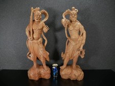 Japan Antique Nio Pair Kongorikishi Statue Wood Carving Buddhist Huge 24.8inch picture