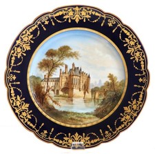 Sevres Gold-decorated Landscape Decorative Plate, 1844 Vintage picture