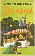 Original Vintage Poster UNITED AIR LINES - DISNEYLAND Airline Travel Galli LINEN picture