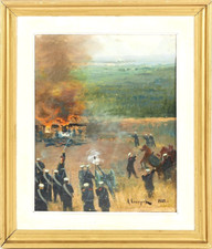 Alexander Saharov (1856-1914) Aivazovsky School Battle Scene Antique Oil Painting 1902 picture