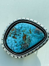 Rare Vintage Silver Navajo Belt Buckle Bisbee Turquoise by Mary Lincoln picture