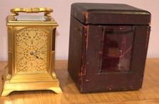 ANTIQUE ENGLISH GIANT GILT BRONZE STRIKING AND REPEATING FUSEE CARRIAGE CLOCK picture