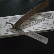 Thiers-Issard Carbonsong C135 Steel Straight Razor Wood Handle Leather Case picture