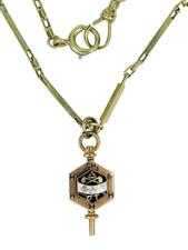 SOLID 14K GOLD FOB POCKET WATCH CHAIN w/ 10K GOLD PHI LAMBDA UPSILON FOB ~ 15g picture