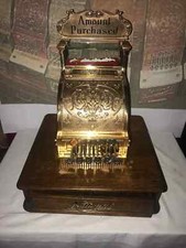 EXTREMELY RARE Prof Restored Brass Nat'l. # 6-1/2 Ext-Base Cash Register picture