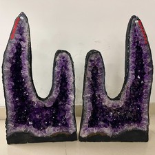 189.2LB TOP A pair Natural amethyst geode quartz crystal Double peaks cathedral picture
