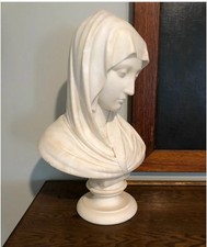 19th Century Catholic Italian Marble Bust of Jesus Christ And Mary picture